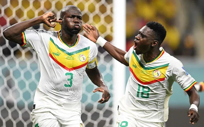Senegal's Kalidou Koulibaly after scoring a winning goal for Senegal against Ecuador.
